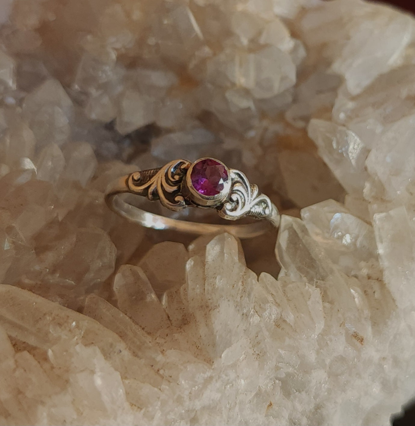 Handcrafted Sterling Silver & Rhodolite Garnet Ring - Size 8