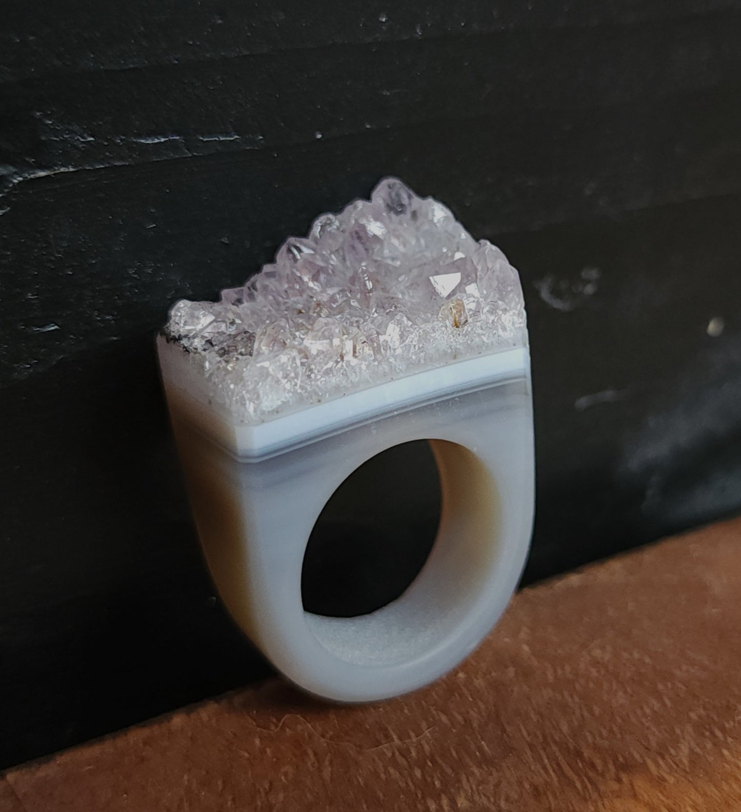 Amethyst Agate Druzy Ring - Size 7