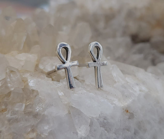 Sterling Silver Ankh Stud Earrings