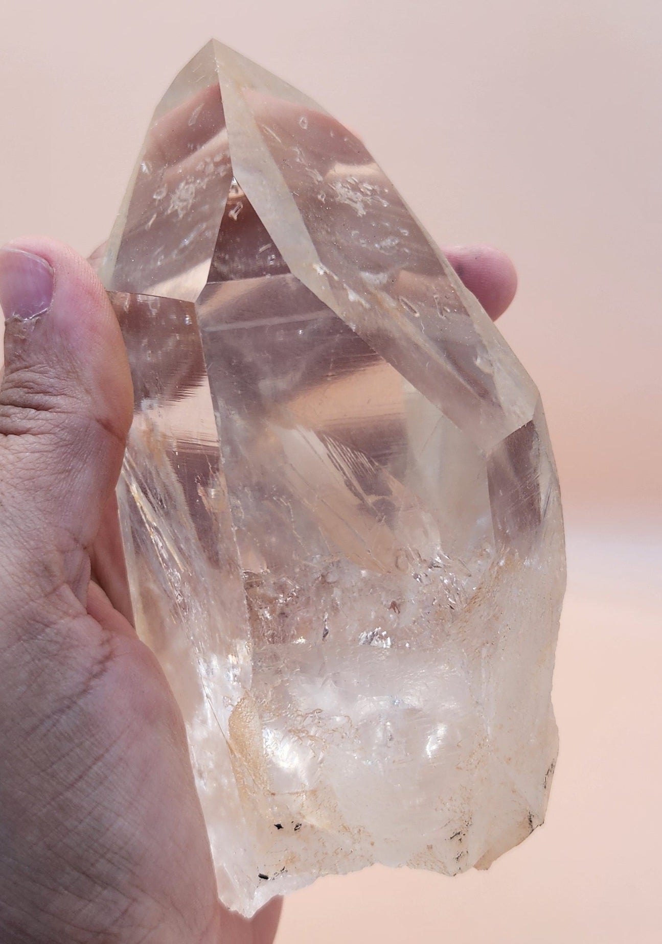Clear Tangerine Quartz Point With Base