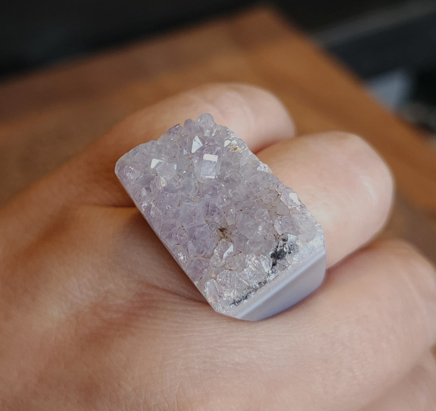 Amethyst Agate Druzy Ring - Size 7