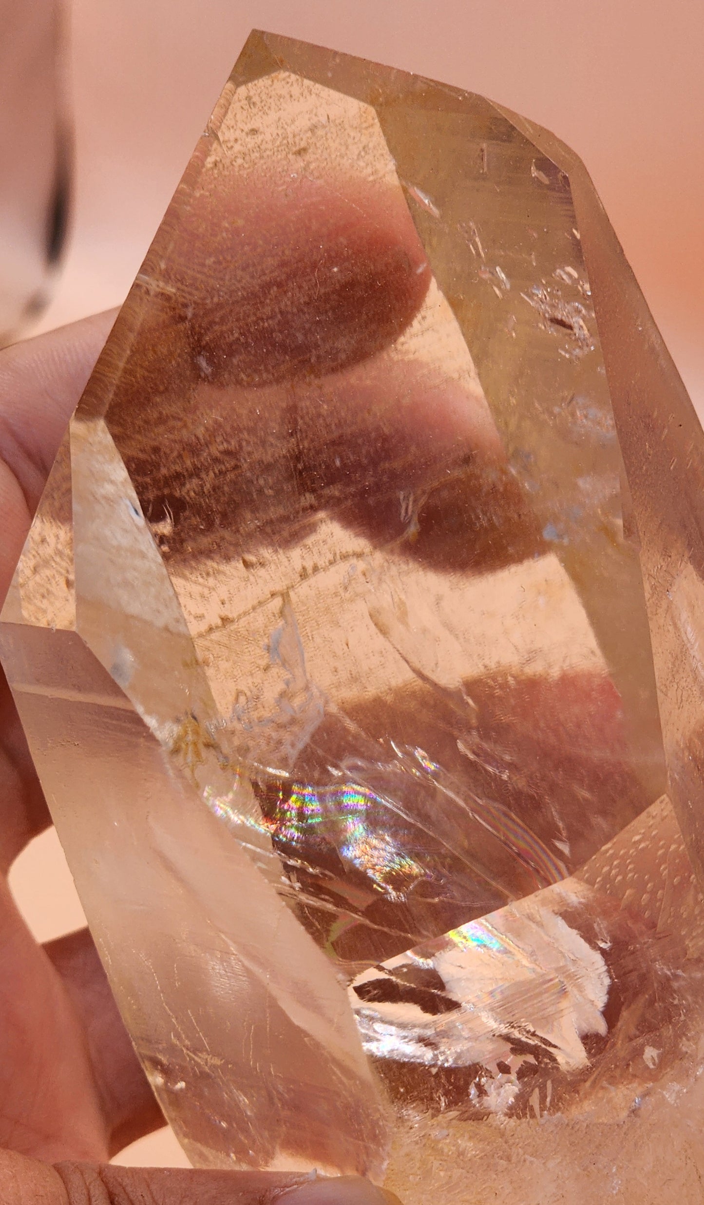 Clear Tangerine Quartz Point With Base