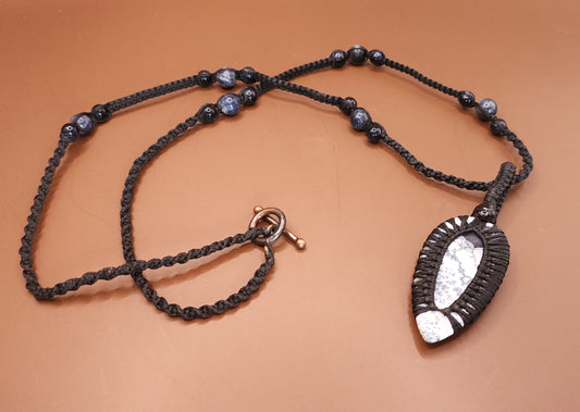 Dendritic Opal, Sodalite & Blue Tiger's Eye Macrame Necklace