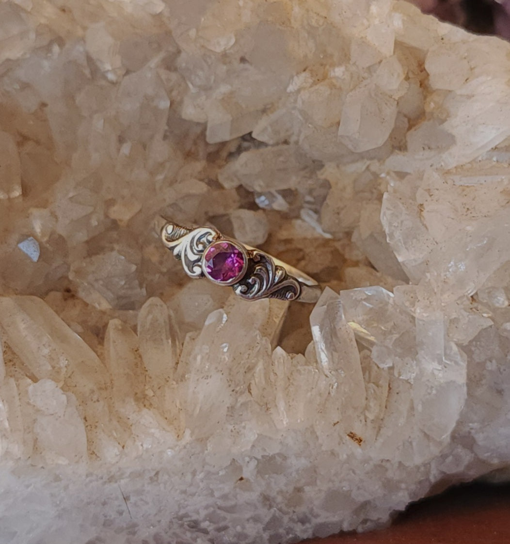 Handcrafted Sterling Silver & Rhodolite Garnet Ring - Size 8