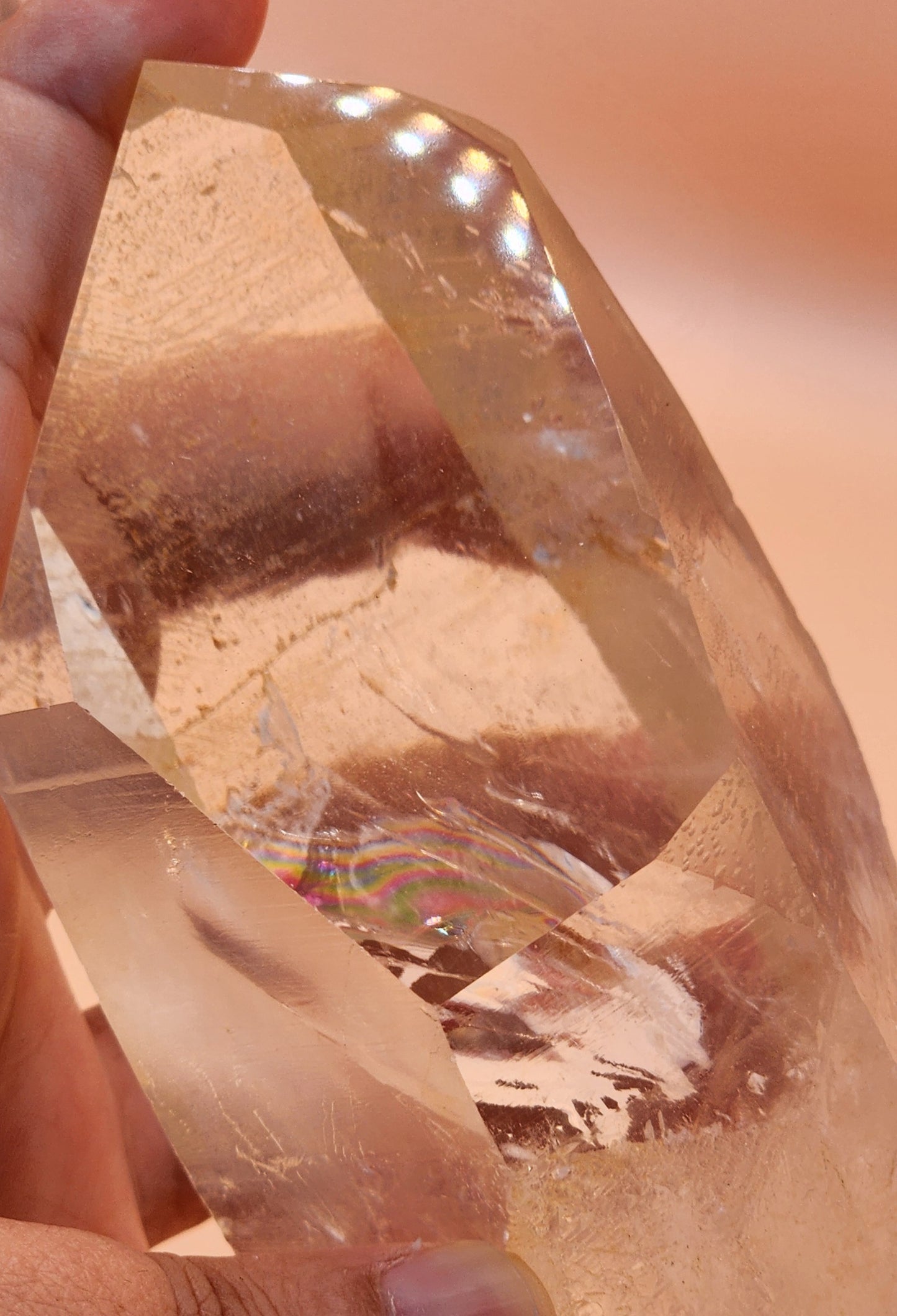 Clear Tangerine Quartz Point With Base
