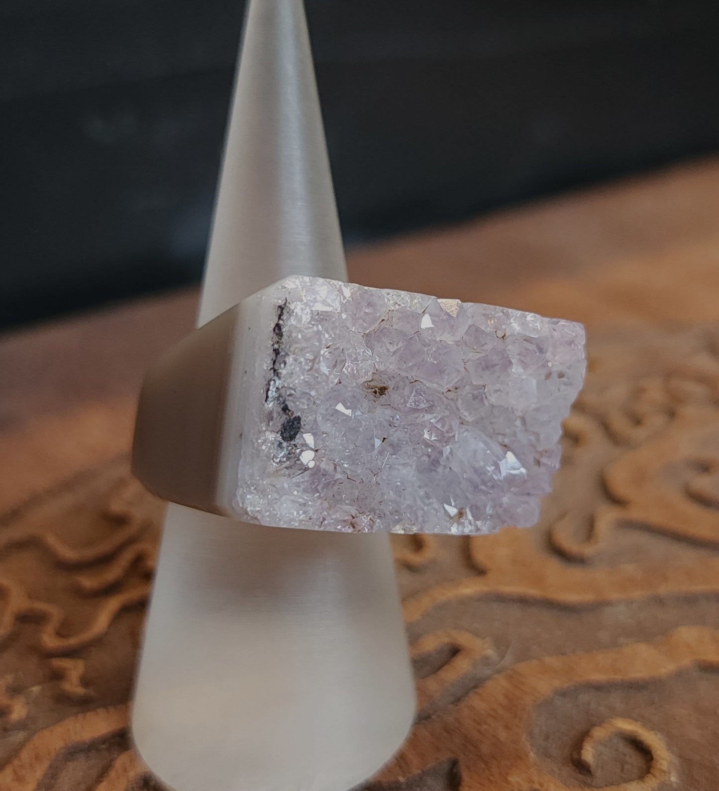 Amethyst Agate Druzy Ring - Size 7
