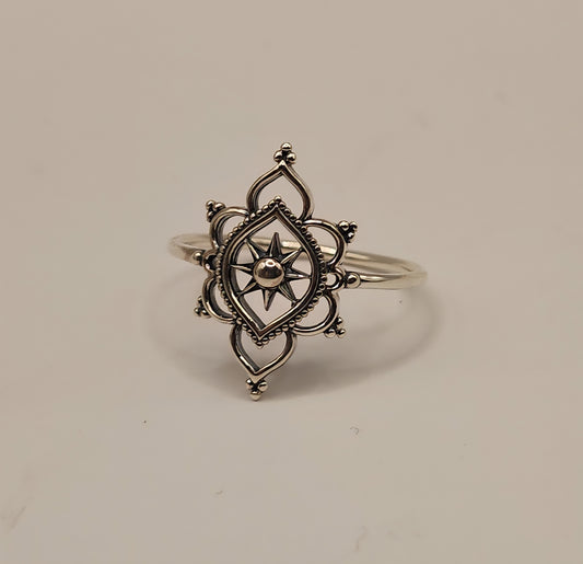 Starburst Boho Sterling Silver Ring