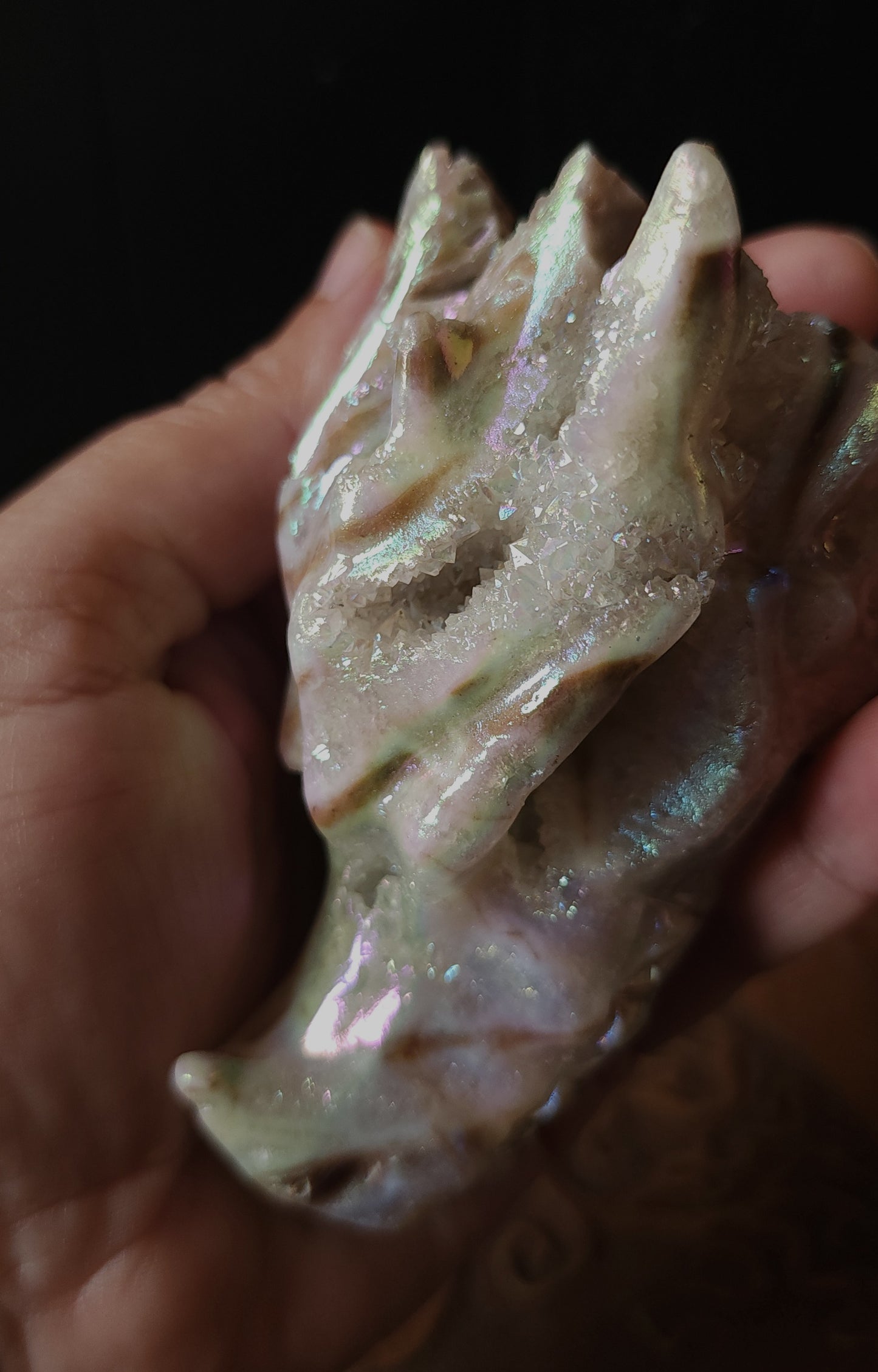 Aura Druzy Quartz Dragon Head