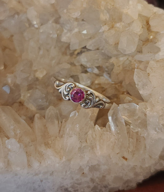 Handcrafted Sterling Silver & Rhodolite Garnet Ring - Size 8