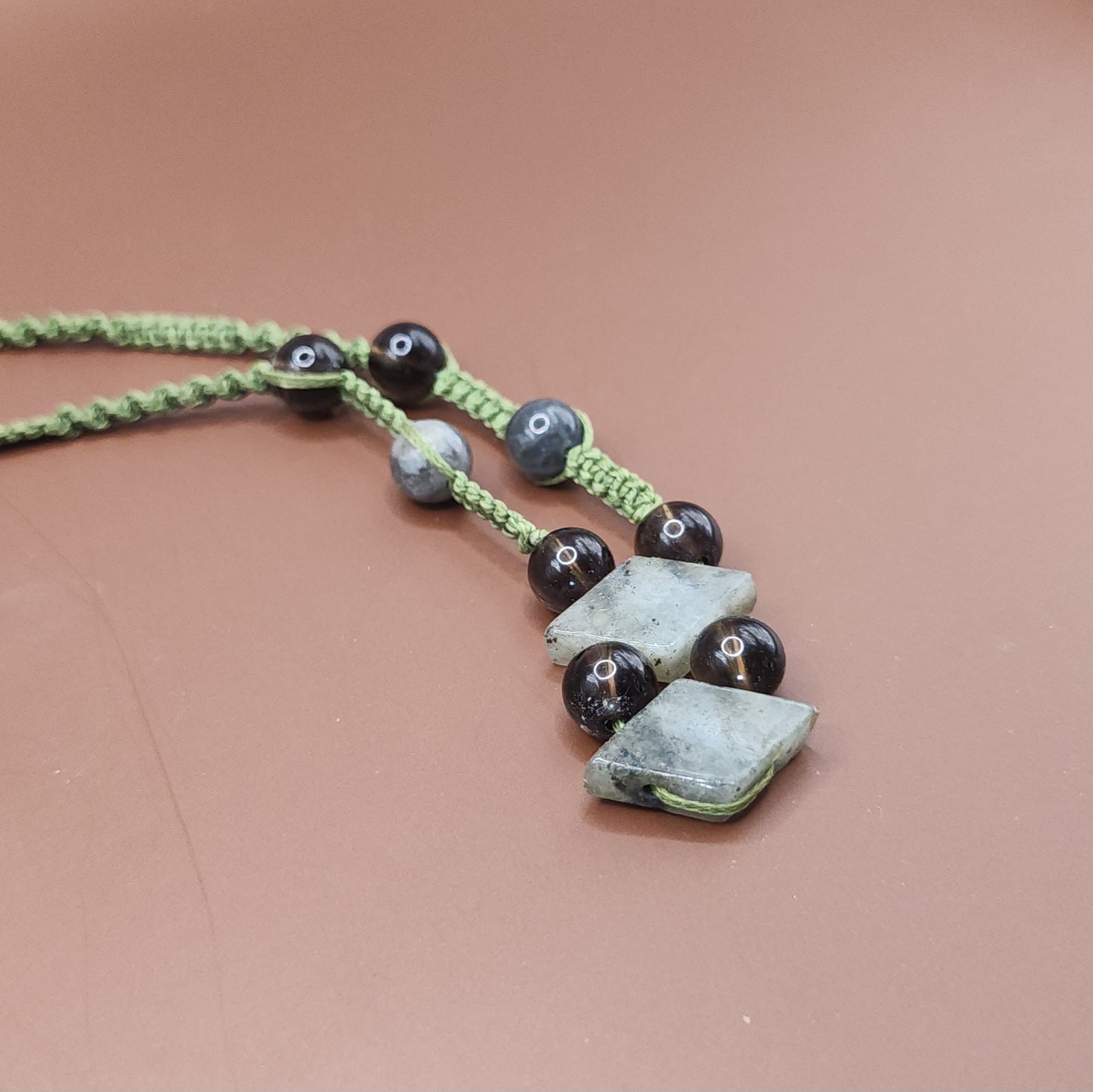 Labradorite & Smoky Quartz Macrame Necklace