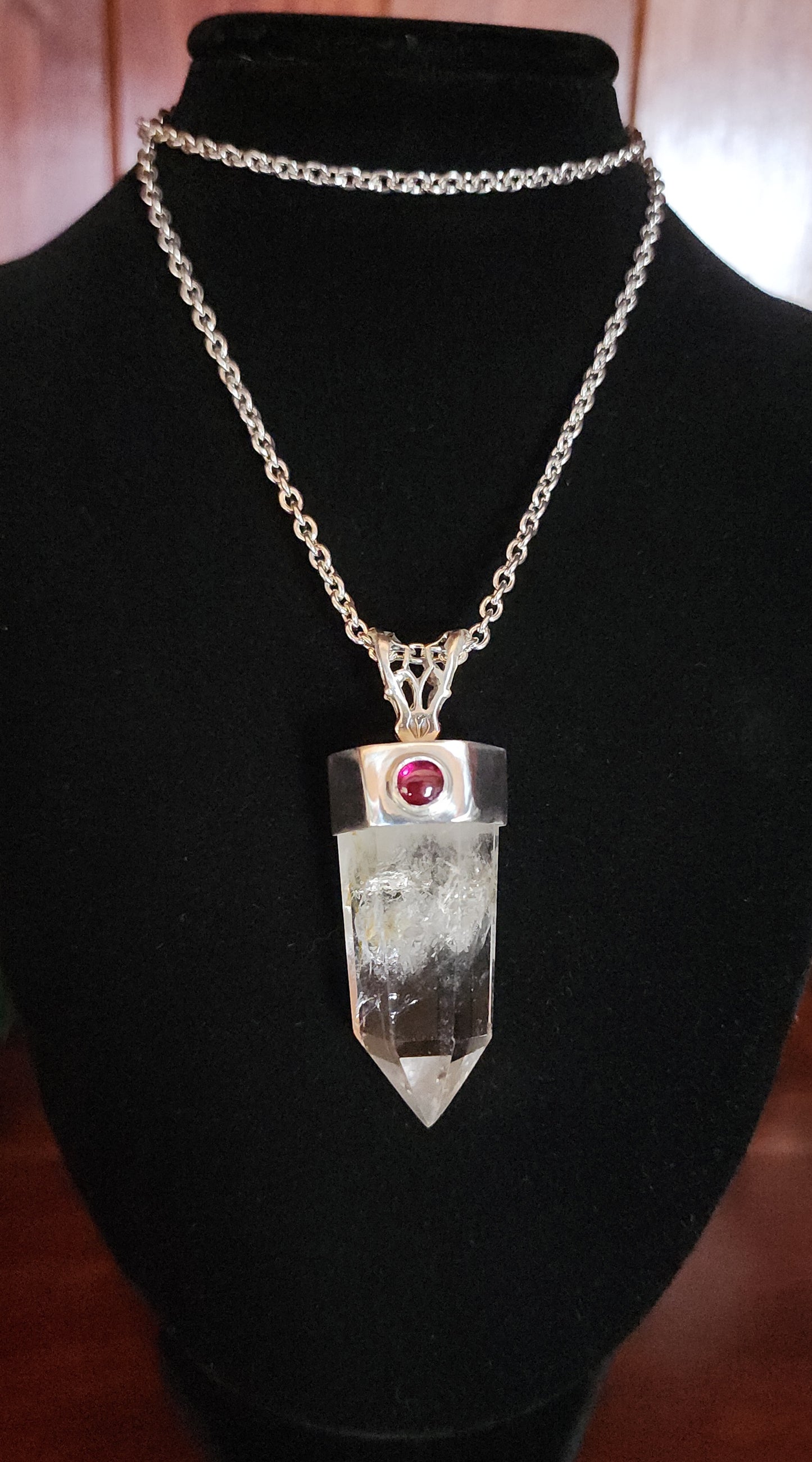 Sterling Silver, Quartz & Garnet Pendant