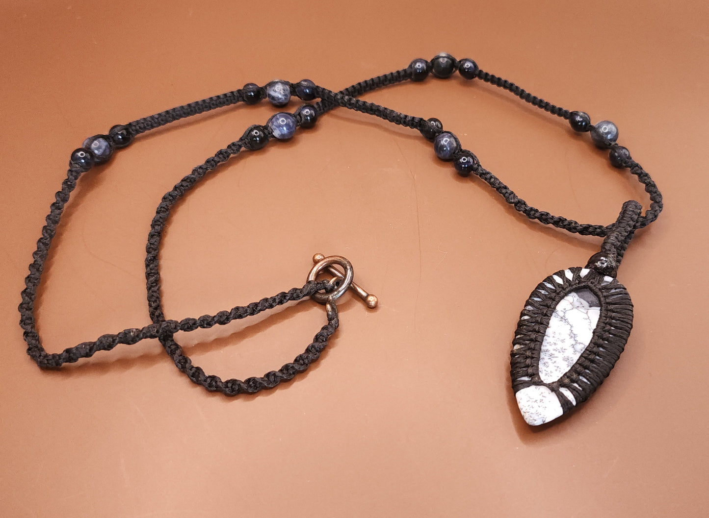 Dendritic Opal, Sodalite & Blue Tiger's Eye Macrame Necklace