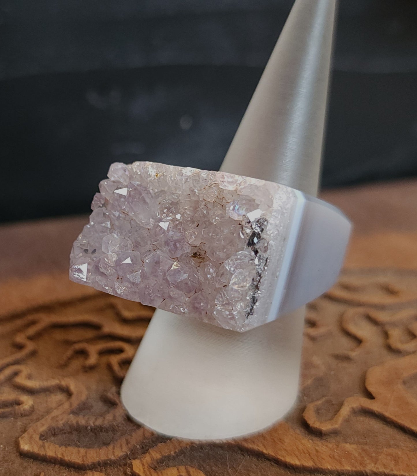 Amethyst Agate Druzy Ring - Size 7
