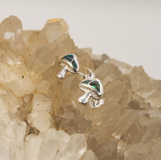 Sterling & Paua Silver Mushroom Earrings