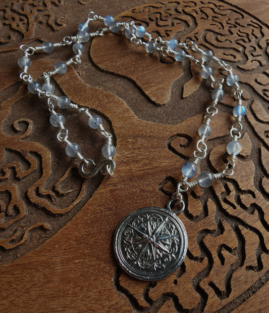 Sterling Silver & Labradorite Compass Rose Necklace