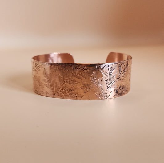 "Enchanted Floral" Narrow Copper Cuff Bracelet