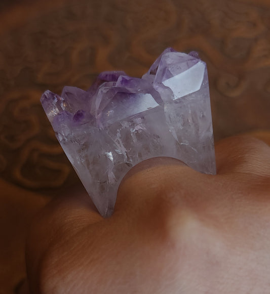Amethyst Agate Druzy Ring - Size 8