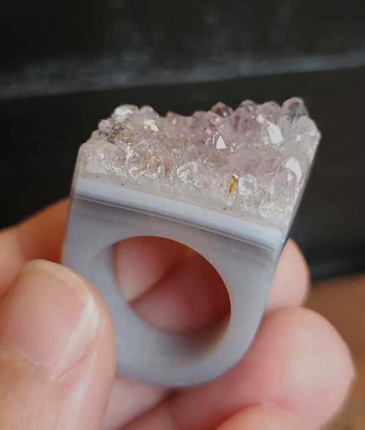 Amethyst Agate Druzy Ring - Size 7