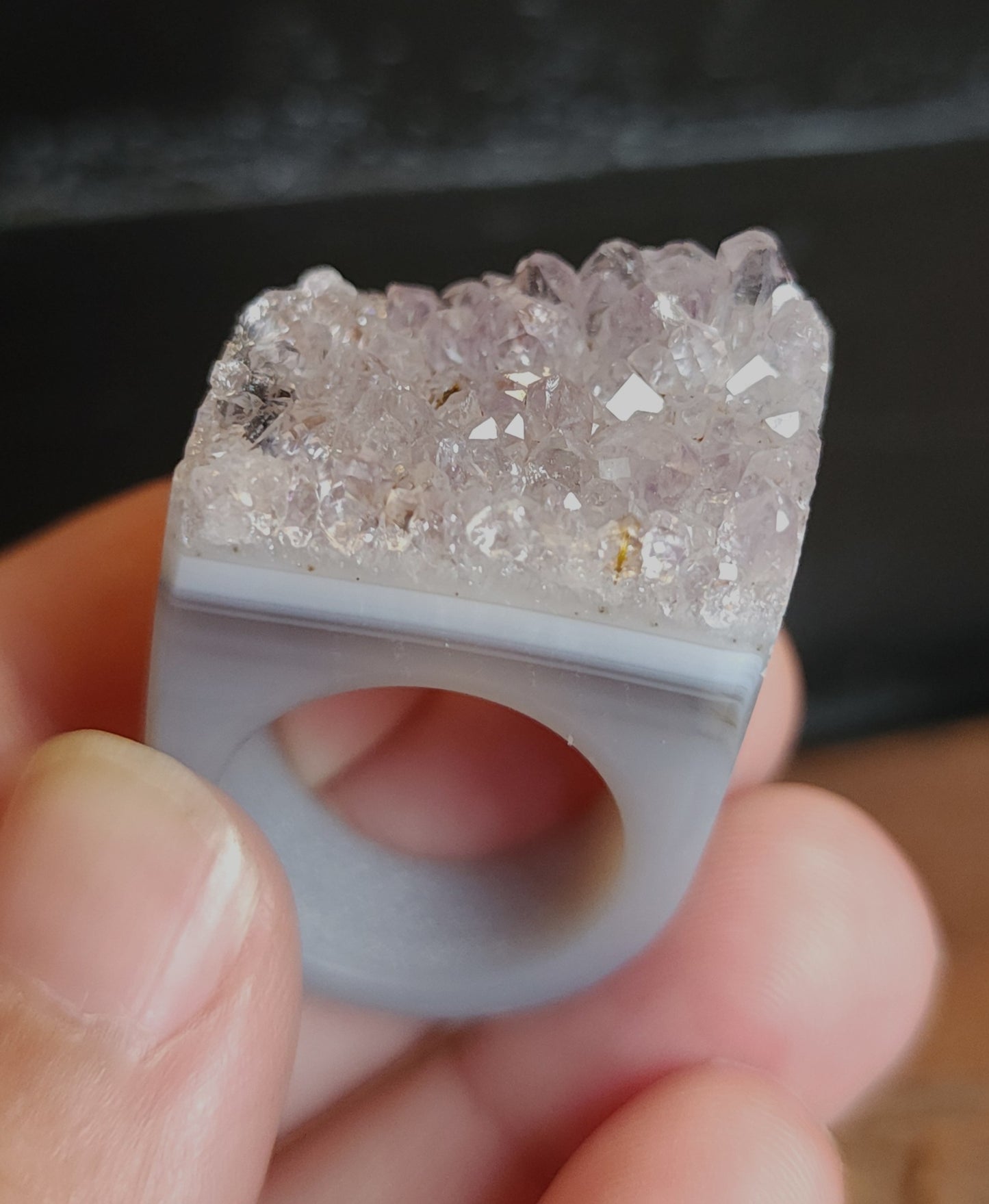Amethyst Agate Druzy Ring - Size 7