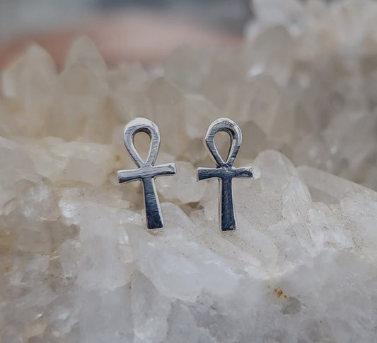 Sterling Silver Ankh Stud Earrings
