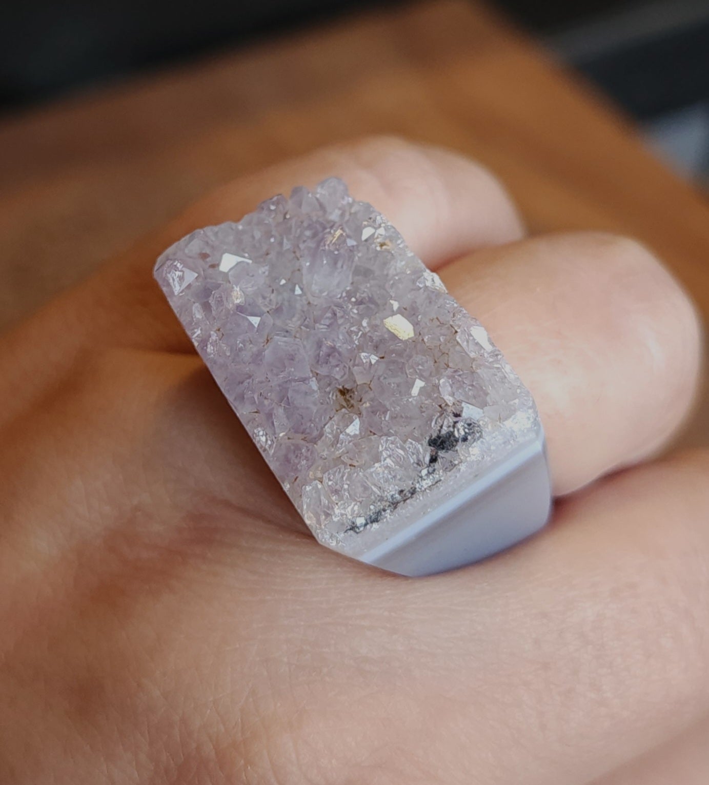 Amethyst Agate Druzy Ring - Size 7