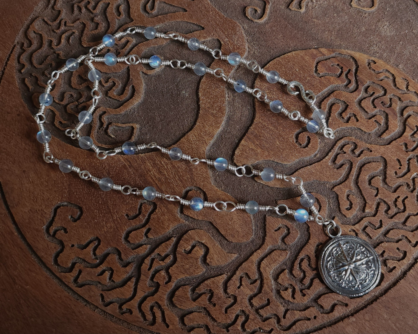 Sterling Silver & Labradorite Compass Rose Necklace