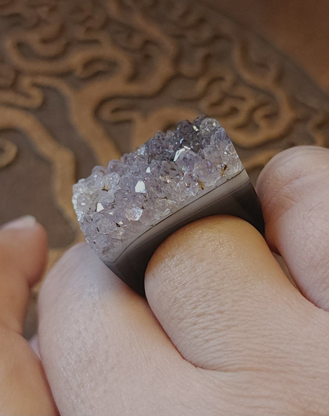 Amethyst Agate Druzy Ring - Size 6