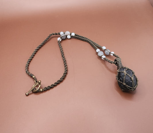 Tektite & Moonstone Macrame Necklace