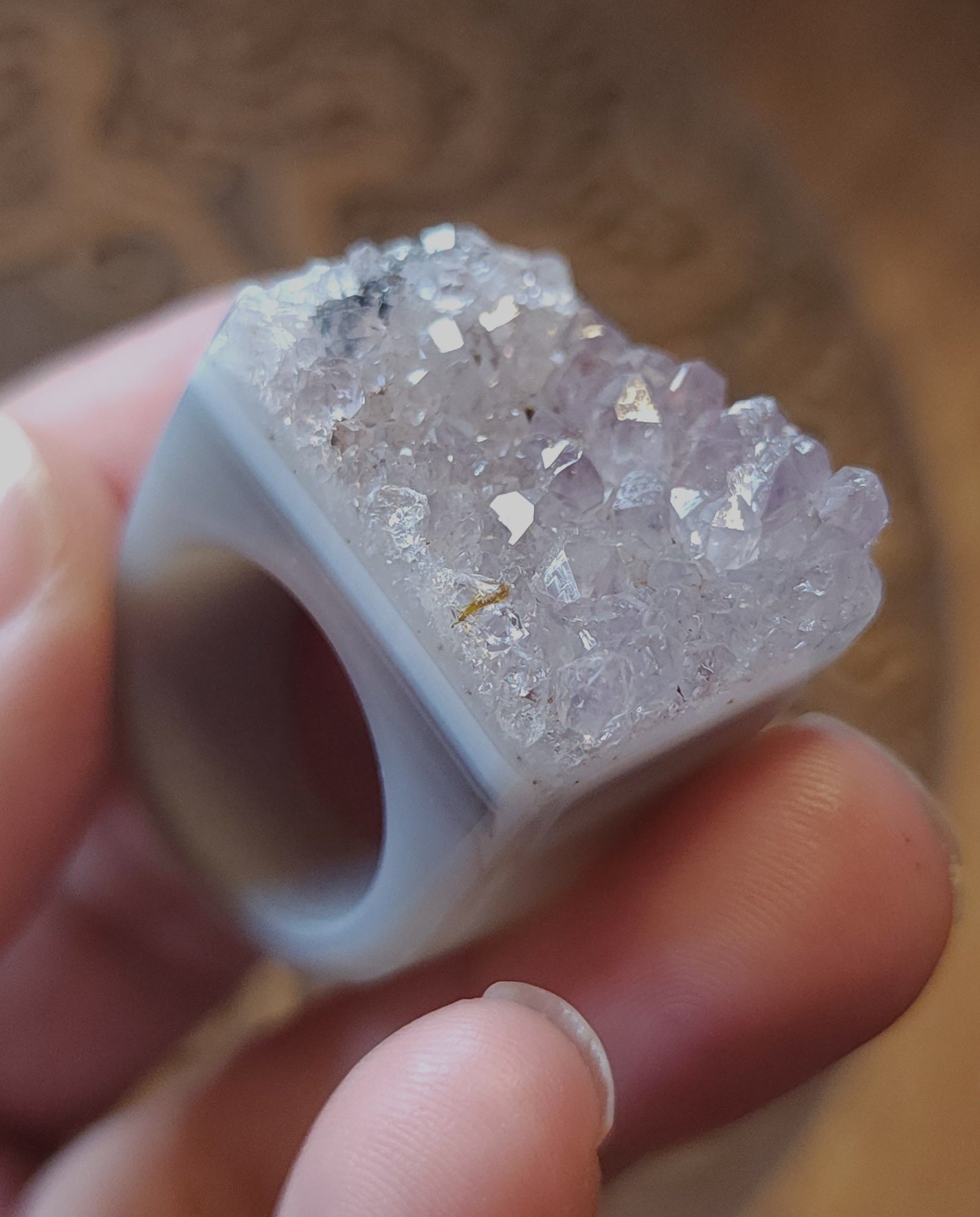 Amethyst Agate Druzy Ring - Size 7