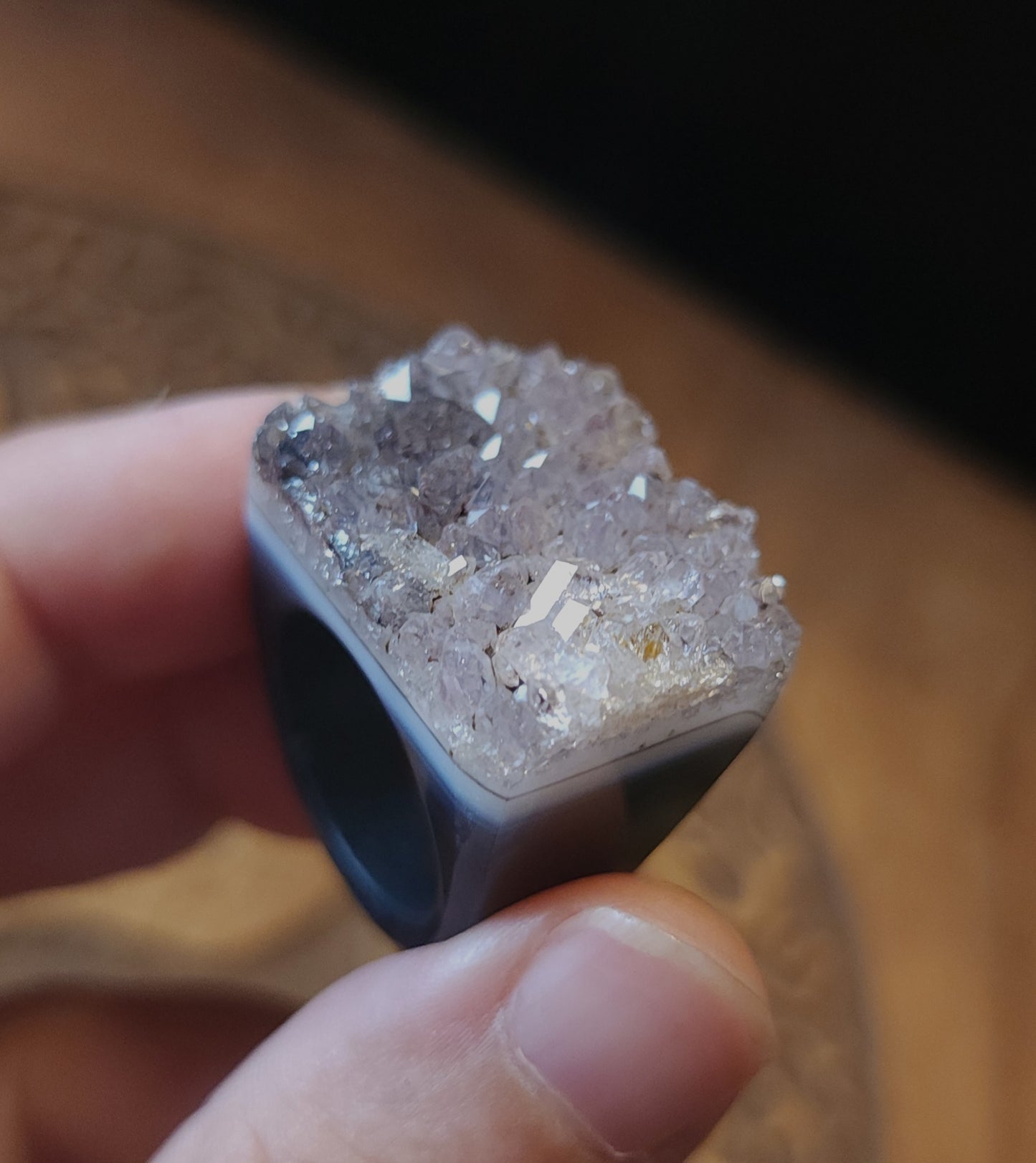 Amethyst Agate Druzy Ring - Size 6