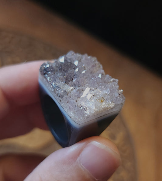 Amethyst Agate Druzy Ring - Size 6