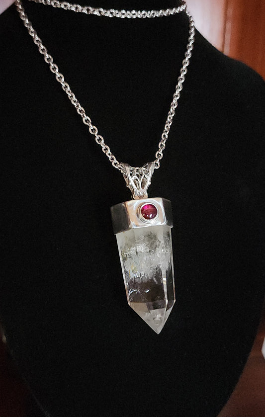Sterling Silver, Quartz & Garnet Pendant