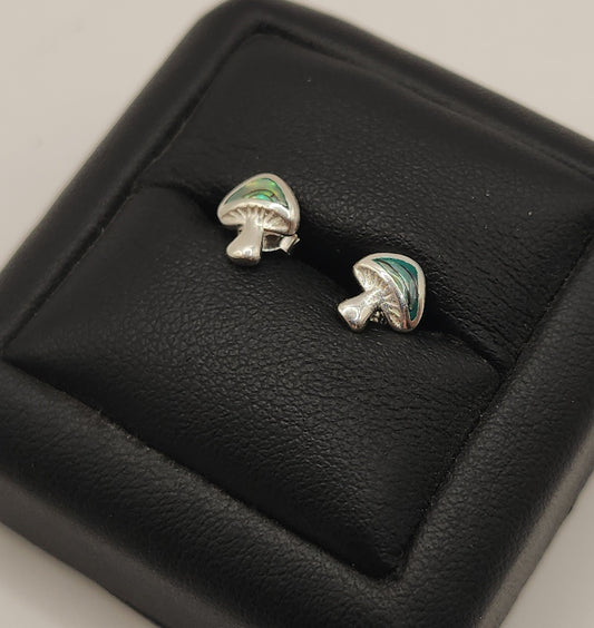Sterling & Paua Silver Mushroom Earrings