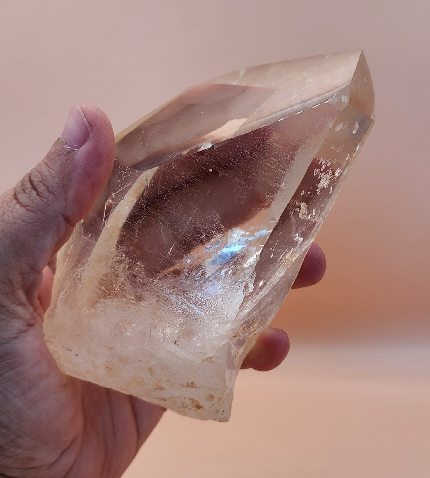 Clear Tangerine Quartz Point With Base