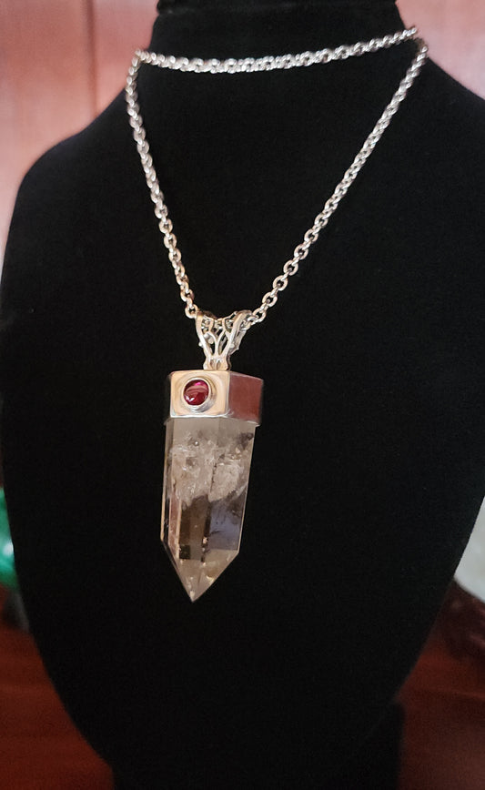Sterling Silver, Quartz & Garnet Pendant
