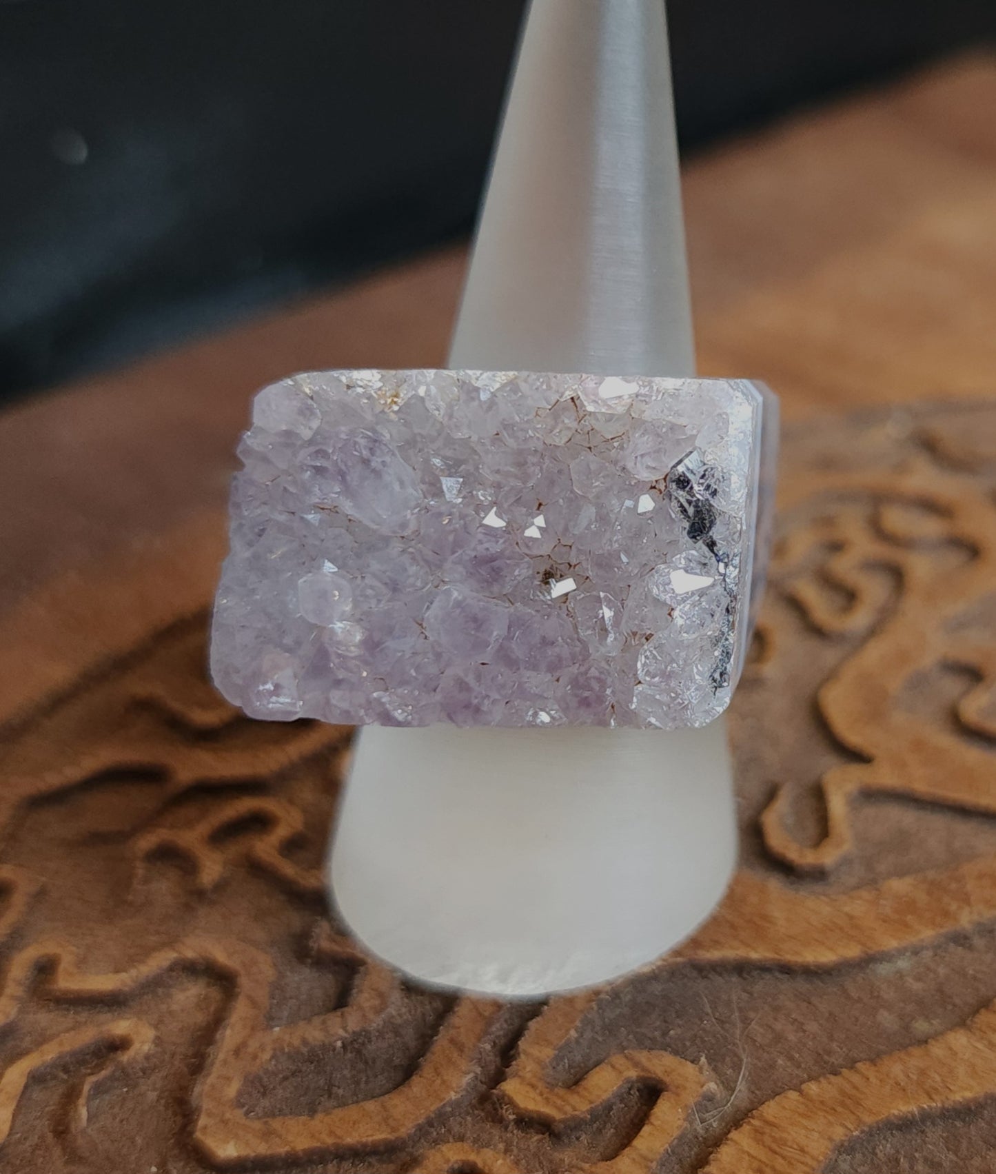Amethyst Agate Druzy Ring - Size 7