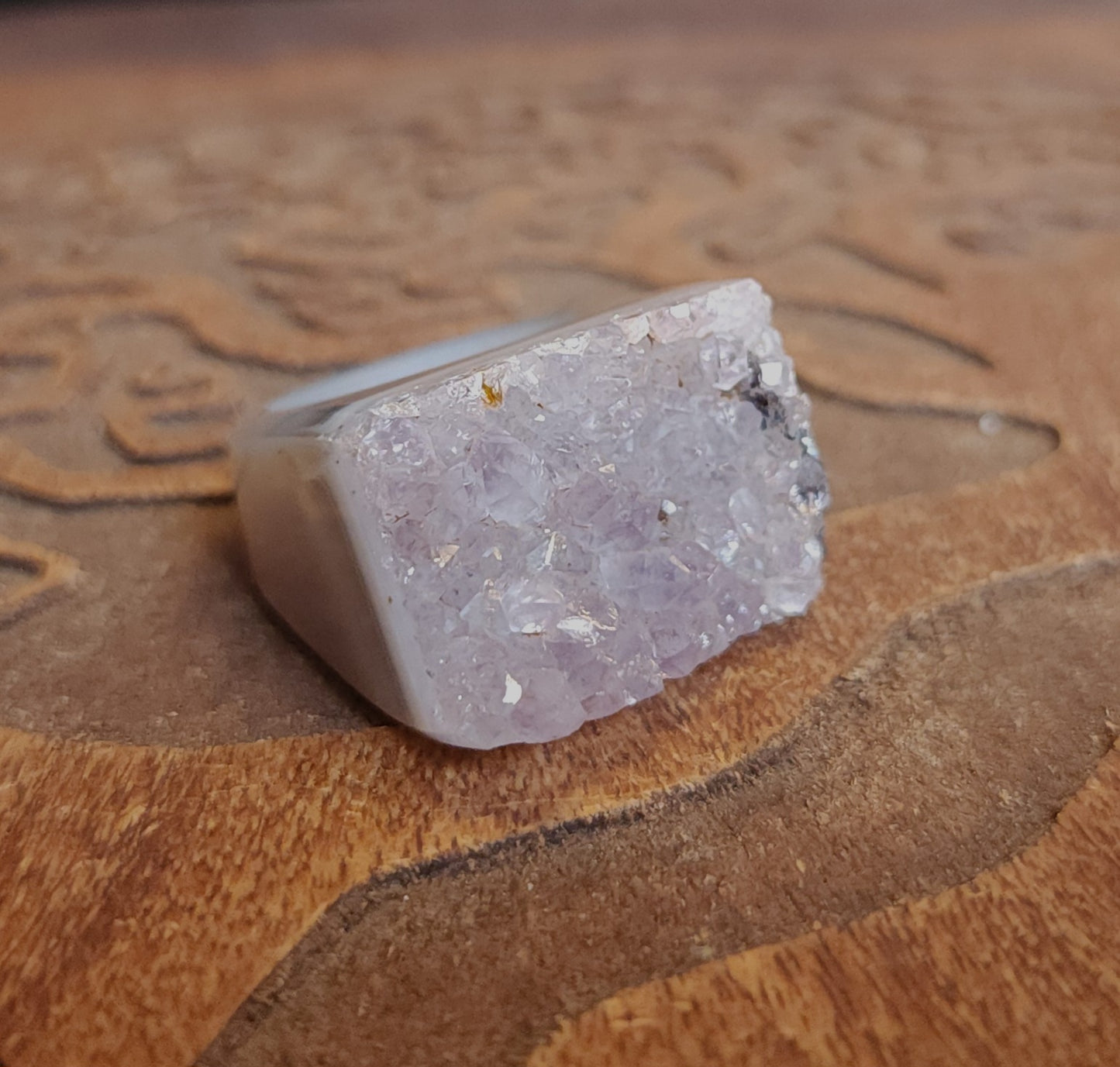 Amethyst Agate Druzy Ring - Size 7