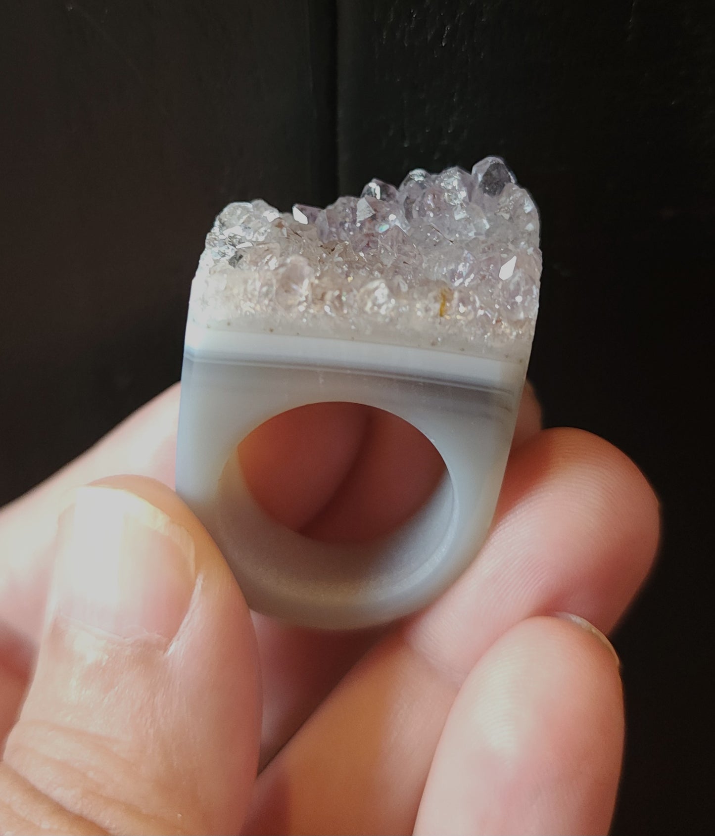 Amethyst Agate Druzy Ring - Size 7