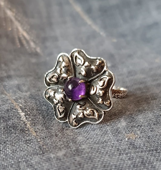 Amethyst Sterling Silver Floral Ring