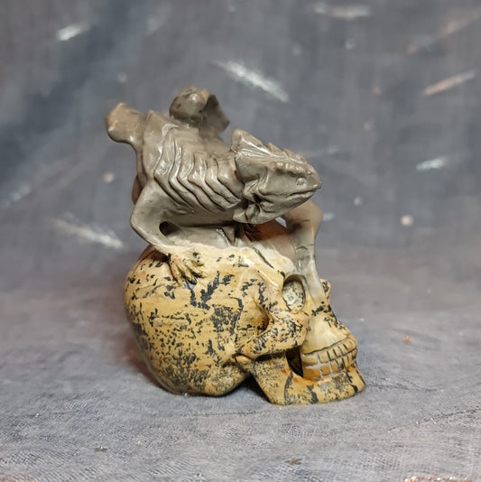 Dendritic Jasper Dragon on Skull