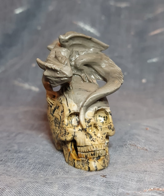 Dendritic Jasper Dragon on Skull