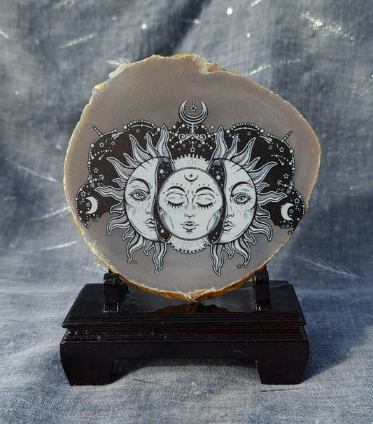 Agate Slice with Stand - Sun and Moon