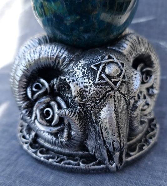 Goat Skull Sphere Stand - Silver