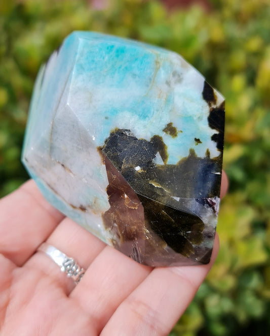 Amazonite with Epidote, Smoky and Clear Quartz and Lepidolite