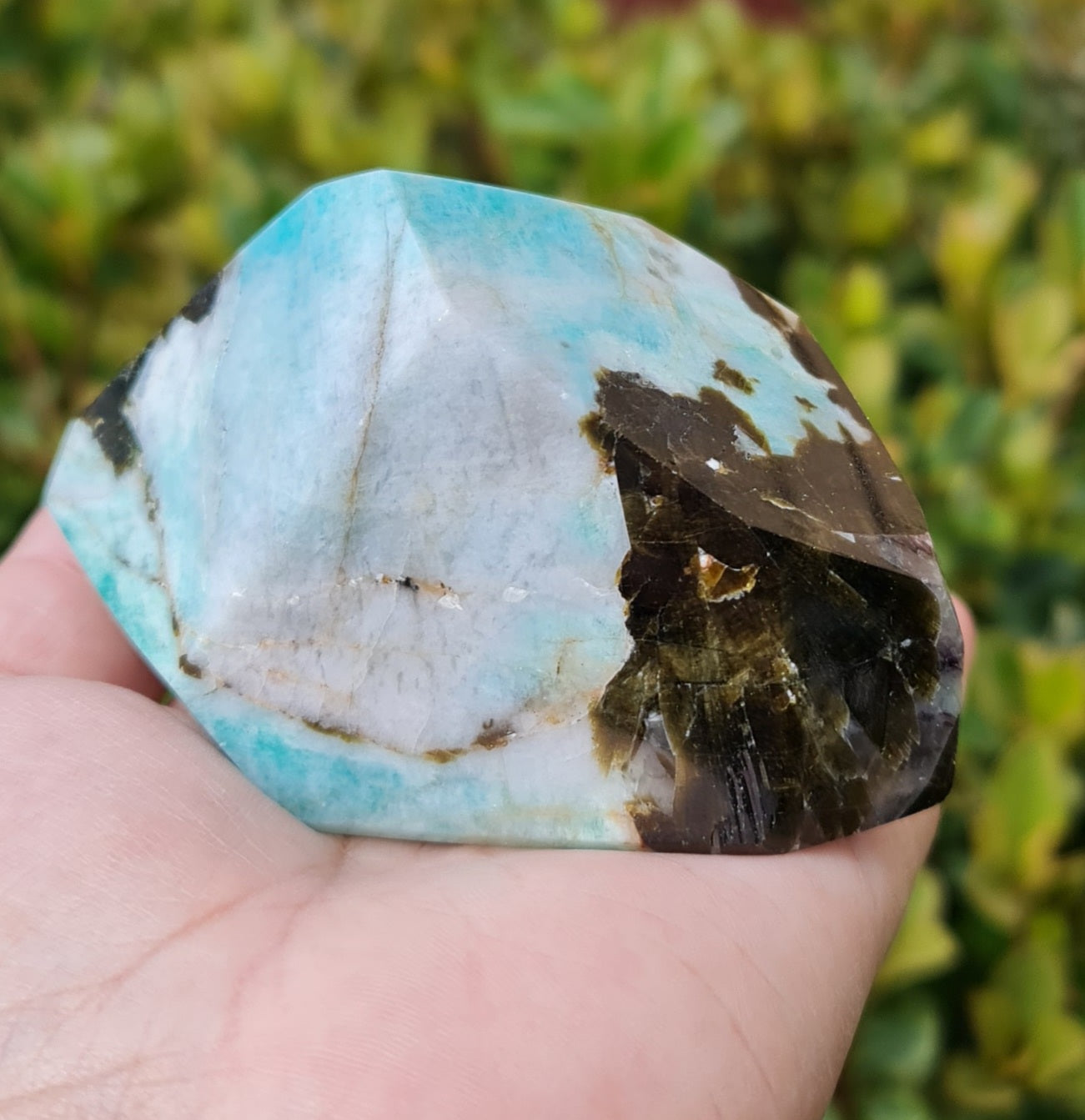 Amazonite with Epidote, Smoky and Clear Quartz and Lepidolite