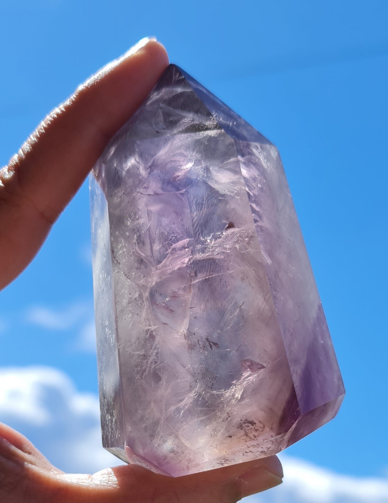 Smoky Amethyst Point with Phantoms