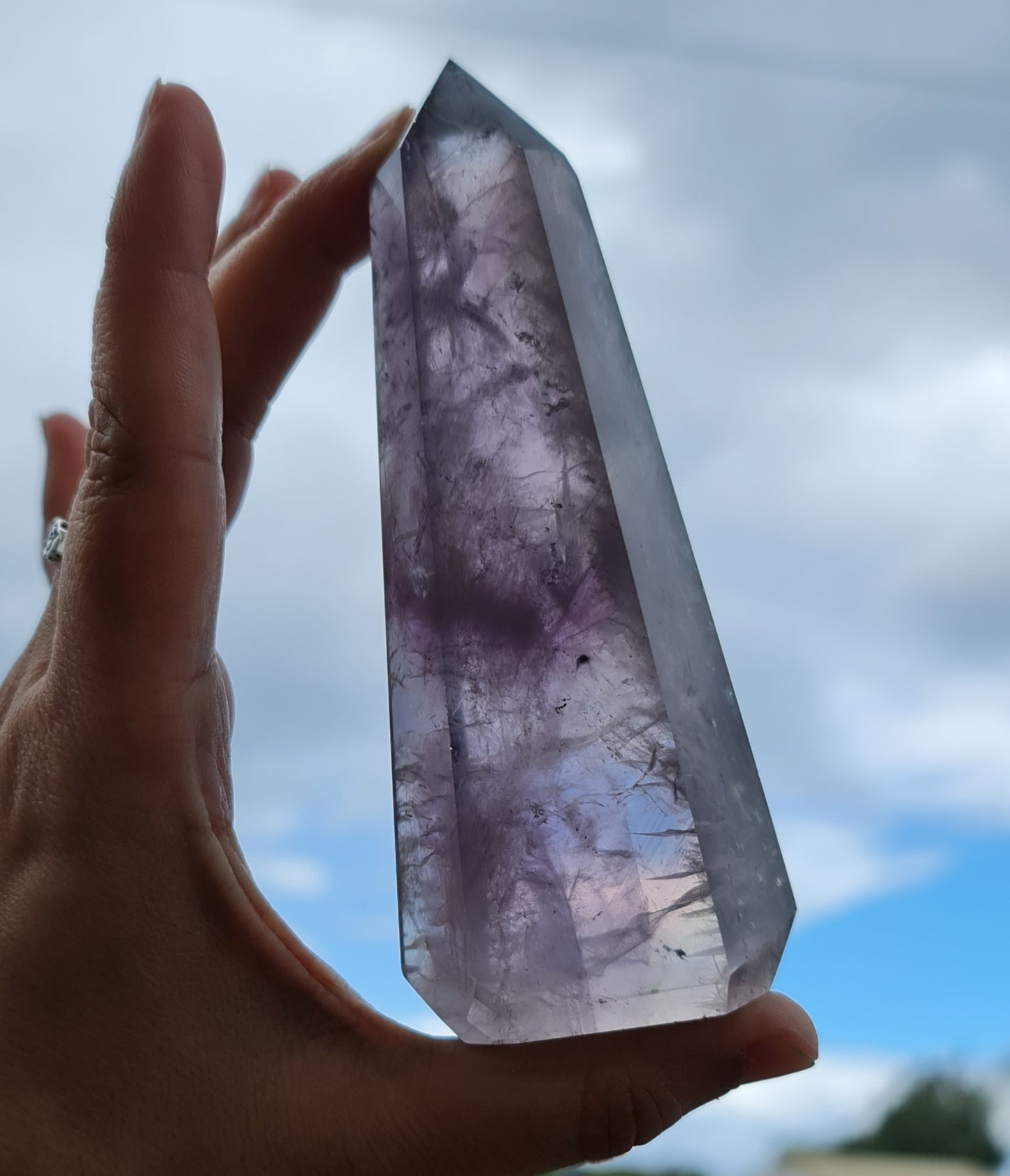 Smoky Amethyst Point with Phantoms