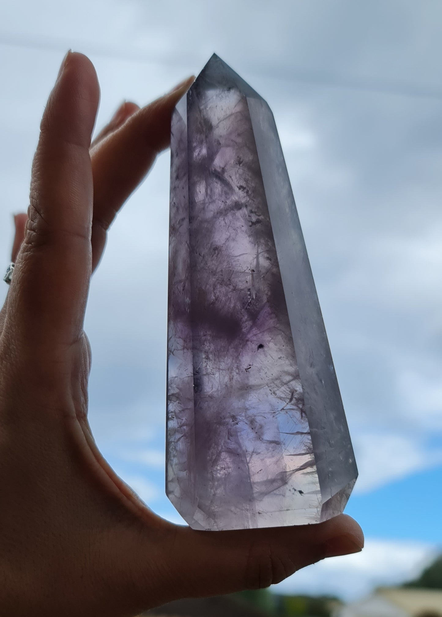 Smoky Amethyst Point with Phantoms