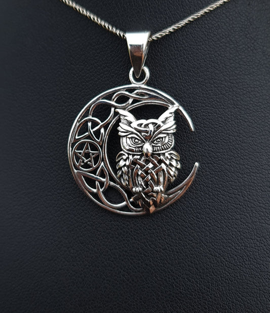 Celtic Owl Sterling Silver Pendant