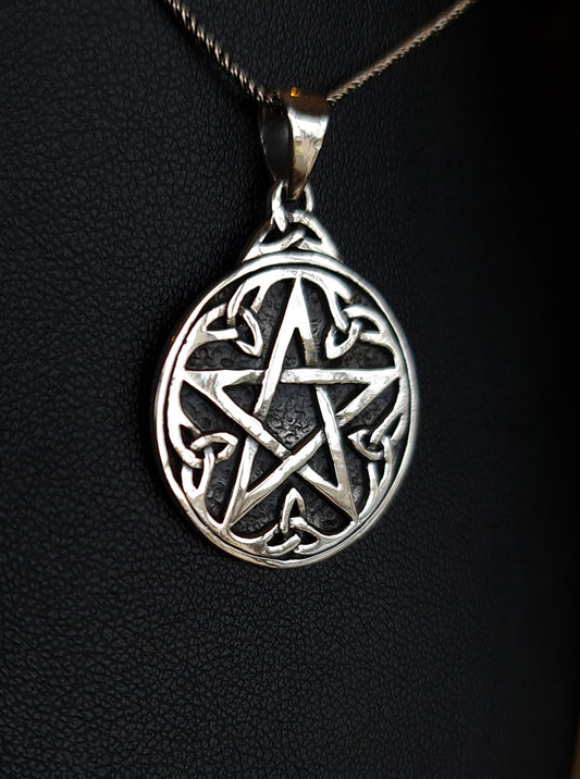 Oxidised Pentacle with Celtic Knots Sterling Silver Pendant